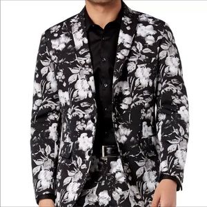INC - Black Large Floral Slim Fit 2 Button Blazer